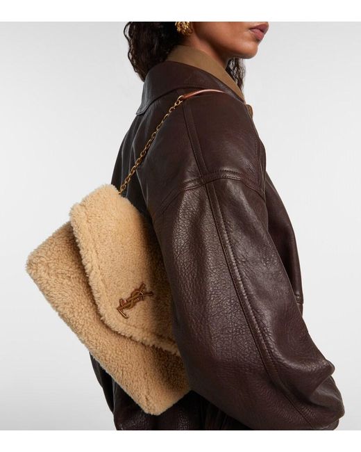 Saint Laurent Metallic Cassandre Envelope Shearling Shoulder Bag