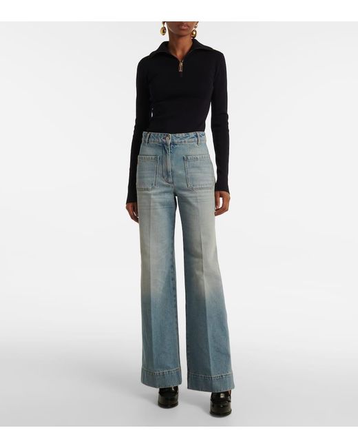 Victoria Beckham Blue Alina High-Rise Wide-Leg Jeans