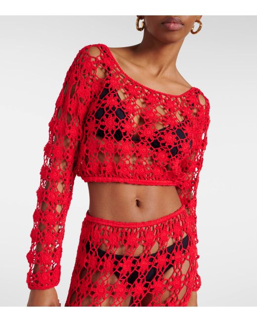 Anna Kosturova Red Bella Crochet Cotton Crop Top