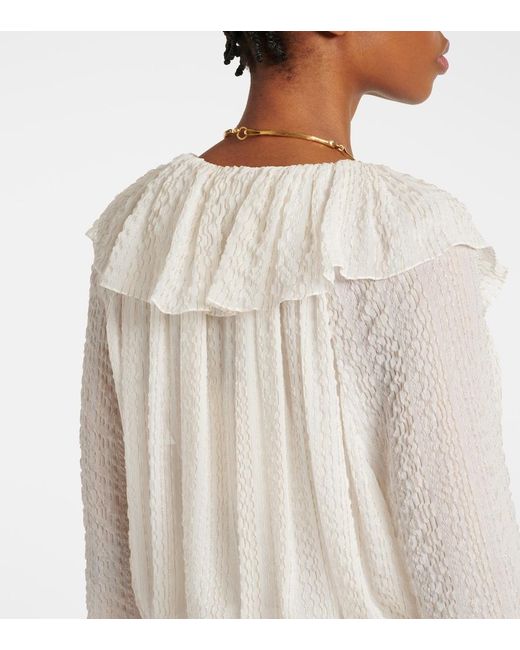Chloé White Ruffled Silk-Blend Crepe Maxi Dress