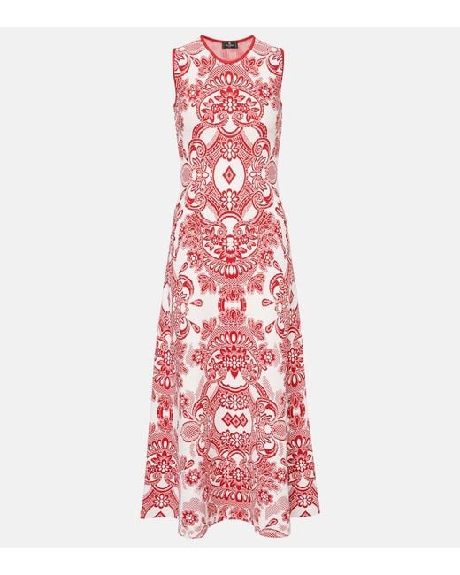 Etro Red Midikleid Aus Jacquard