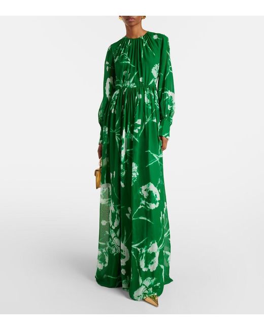 Erdem Green Floral Silk Voile Gown