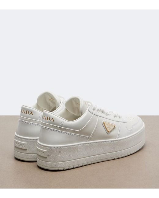 Prada White Downtown Bold Leather Platform Sneakers