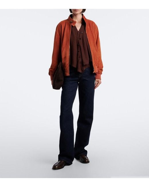 Tod's Red Suede Bomber Jacket