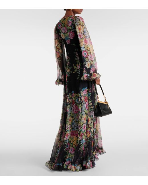 Robe longue en soie a fleurs Etro en coloris Black