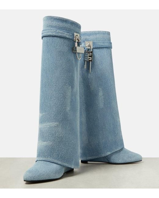 Givenchy Blue Stiefel Shark Lock Aus Denim