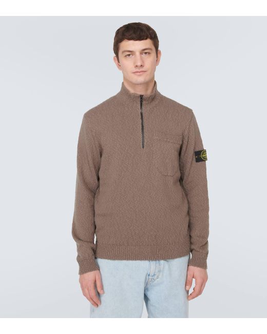 Stone Island Gray Compass Cotton And Linen Half-zip Sweater for men
