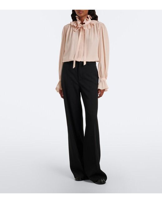 Chloé Natural Ruffled Silk Chiffon Blouse