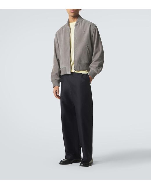 AMI Gray Ami De Cour Suede Bomber Jacket for men