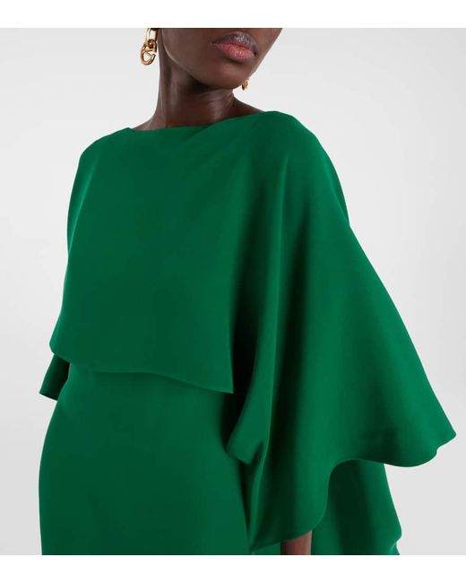 Vestido Midi De Crepe De Seda Con Capa Valentino de color Green