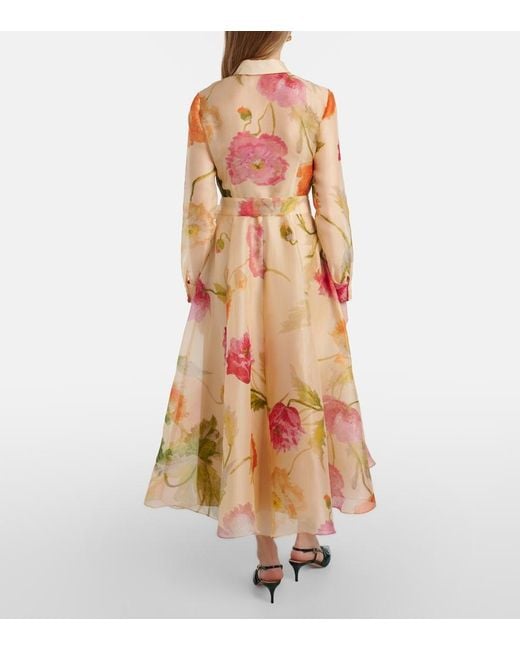Carolina Herrera Orange Belted Floral Silk Shirt Dress