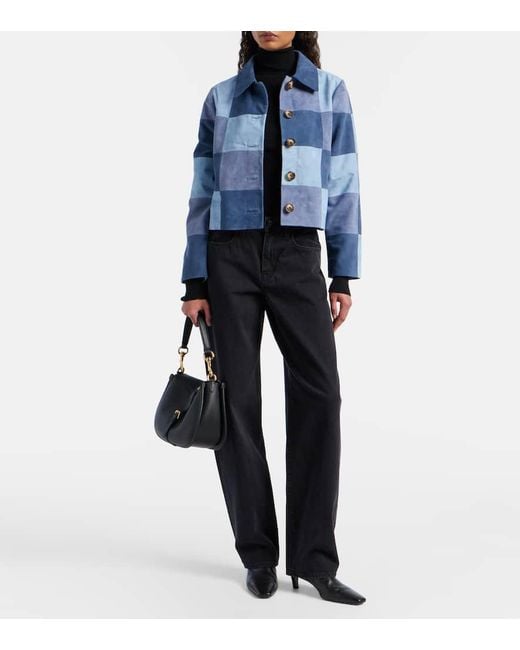 Rixo Blue Patchwork Suede Jacket