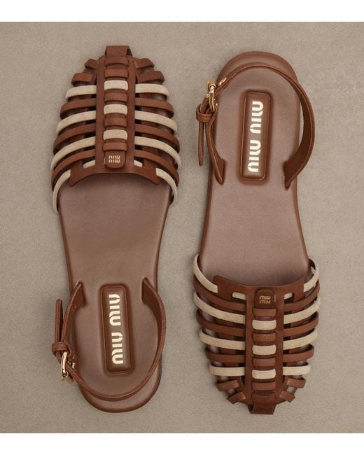 Miu Miu Brown Leather And Suede Fisherman Sandals