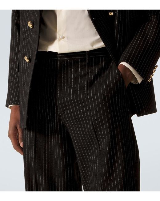 Valentino Black Pinstripe Wool And Silk Straight Pants for men