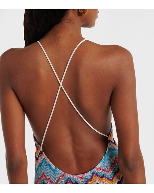 Missoni Blue Zigzag Halterneck Maxi Dress