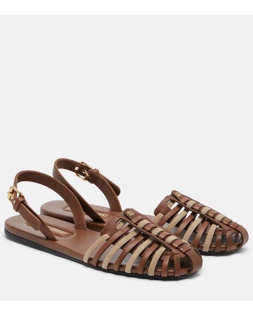 Miu Miu Brown Leather And Suede Fisherman Sandals