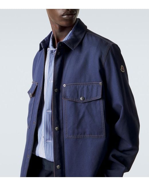 Moncler Blue Cotton And Linen Field Jacket for men