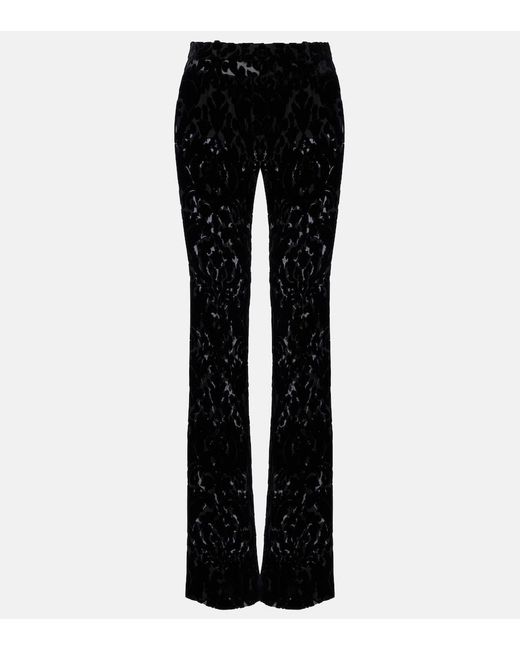 Gucci Black Floral Devore Velour Straight Pants