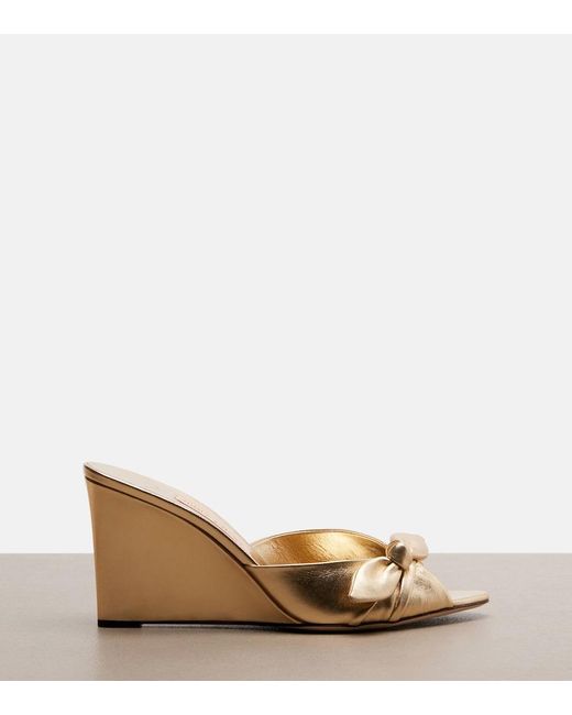 Jimmy Choo Natural Livi Metallic Leather Wedge Mules