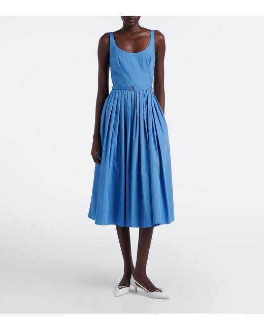Emilia Wickstead Blue Eglantine Belted Cotton Poplin Midi Dress