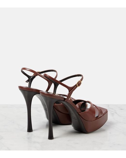 Saint Laurent Brown Debbie 85 Leather Platform Sandals