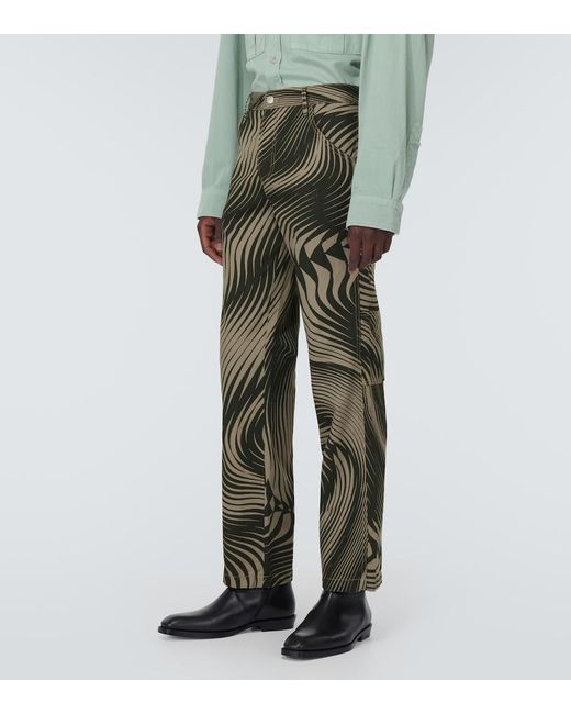 Dries Van Noten Green Cotton And Linen Wide-Leg Pants for men