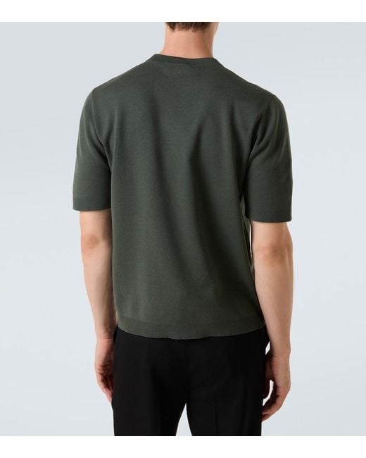 Gucci Green Silk Cotton Knit T-Shirt With Intarsia for men