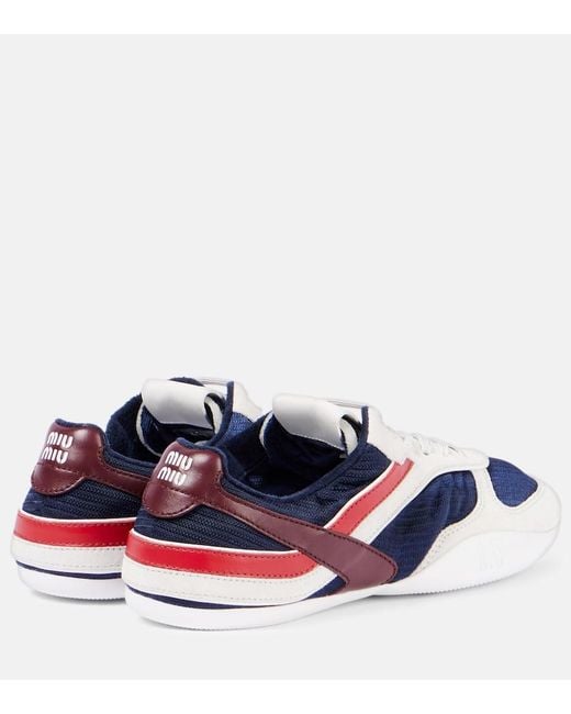 Miu Miu Blue Gymnasium Leather-Trimmed Sneakers