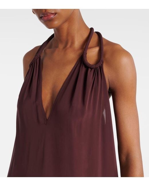 Adriana Degreas Purple Satin Maxi Dress