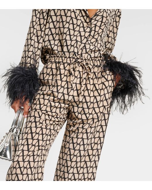 Pantalon droit Toile Iconographe en soie Valentino en coloris Gray