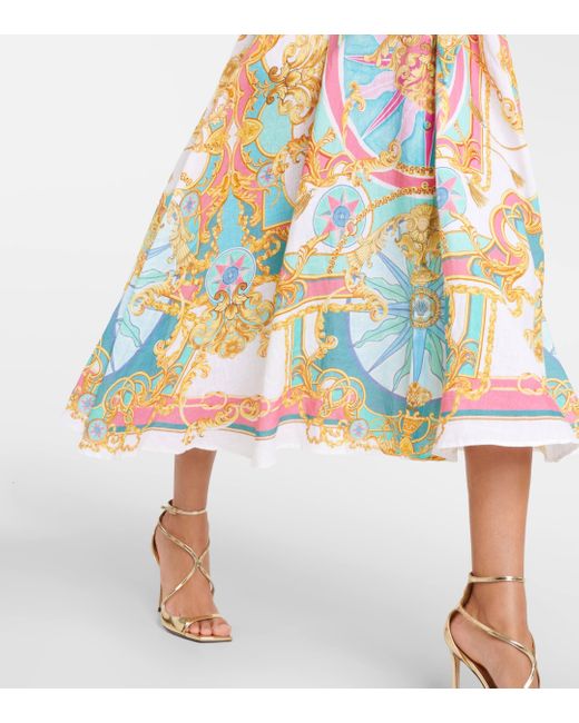 Camilla White Printed Linen Midi Dress