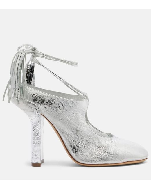 Dries Van Noten White Metallic Leather Mules