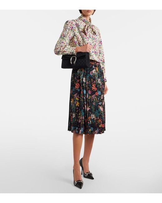 Gucci White Floral Tie-Neck Silk Shirt