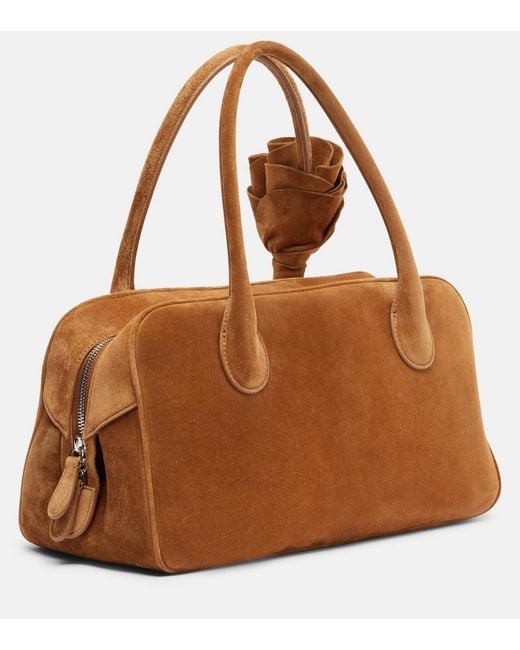 Magda Butrym Brown Brigitte Small Floral-Applique Suede Tote Bag