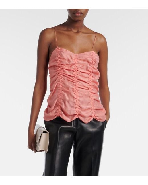 Khaite Pink Inara Ruched Scalloped Top