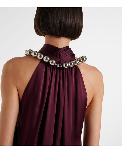 Stella McCartney Purple Embellished Halterneck Satin Jumpsuit