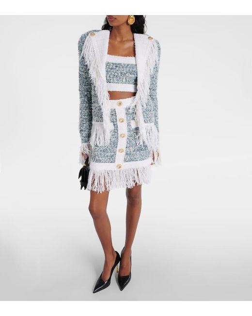 Balmain Blue Fringed Tweed Skirt