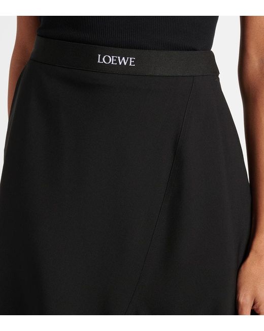 Loewe Black Asymmetric Wool Midi Skirt
