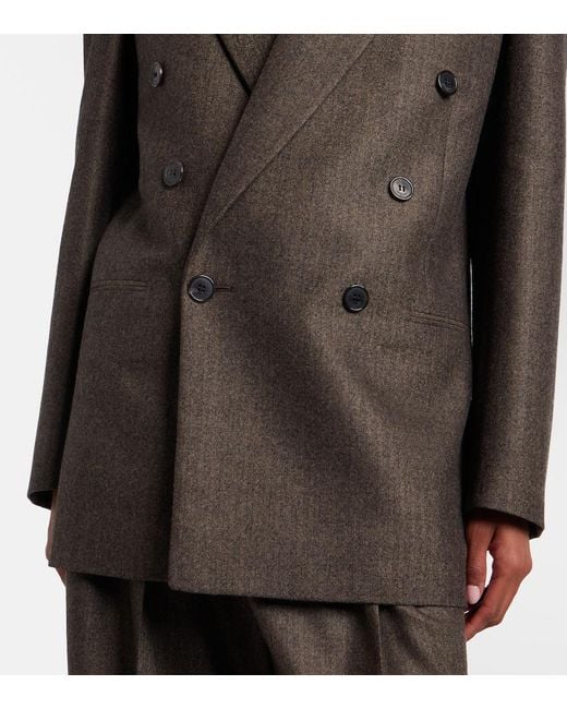 Saint Laurent Black Herringbone Double-Breasted Wool Blazer