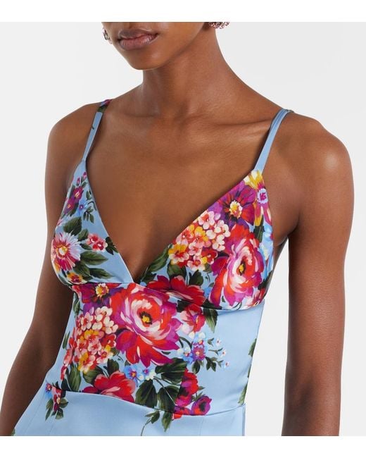 Dolce & Gabbana White Floral Satin Midi Dress