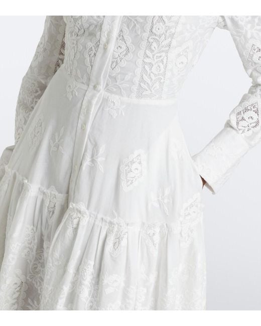 Erdem White Floral Embroidered Cotton Shirt Dress