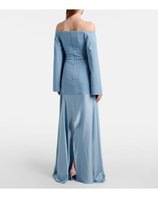 Solace London Blue Rina Crepe And Satin Gown