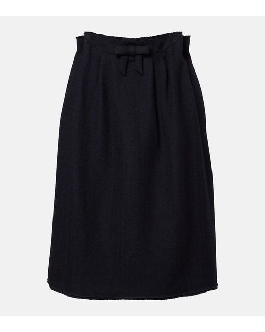 Prada Blue Chevron Pleated Virgin Wool Midi Skirt