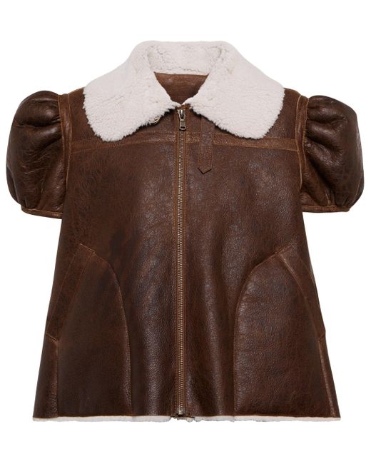 Jean Paul Gaultier Cropped Shearling-lined Leather Jacket in Brown