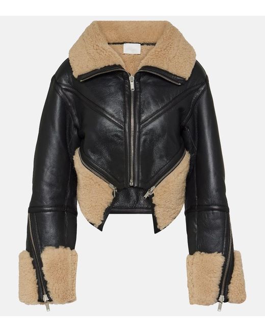 Dion Lee Black Reversible Leather And Shearling Cropped Jacket