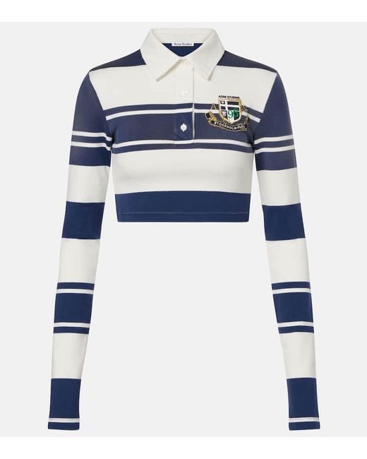 Acne Blue Striped Cropped Cotton Polo Shirt