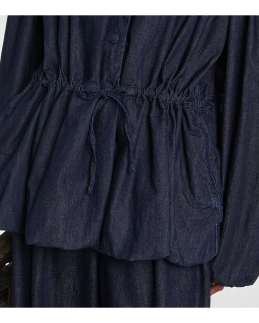 Dries Van Noten Blue Gathered Denim Blouse