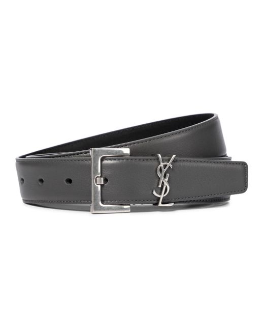 Saint Laurent Gray Monogram Leather Belt