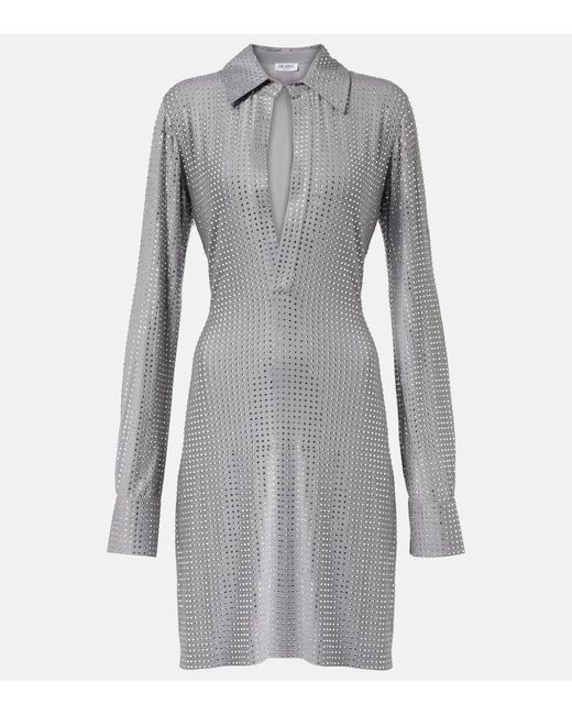 The Attico Gray Crystal-Embellished Jersey Shirt Dress