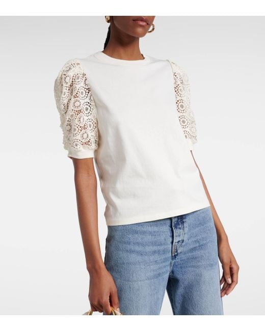 FRAME White Frankie Lace-trimmed Cotton Jersey Top